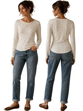 Vintage 90s Gap Floral Long Sleeve Knit Top Womens XL Ivory Cottagecore Coquette